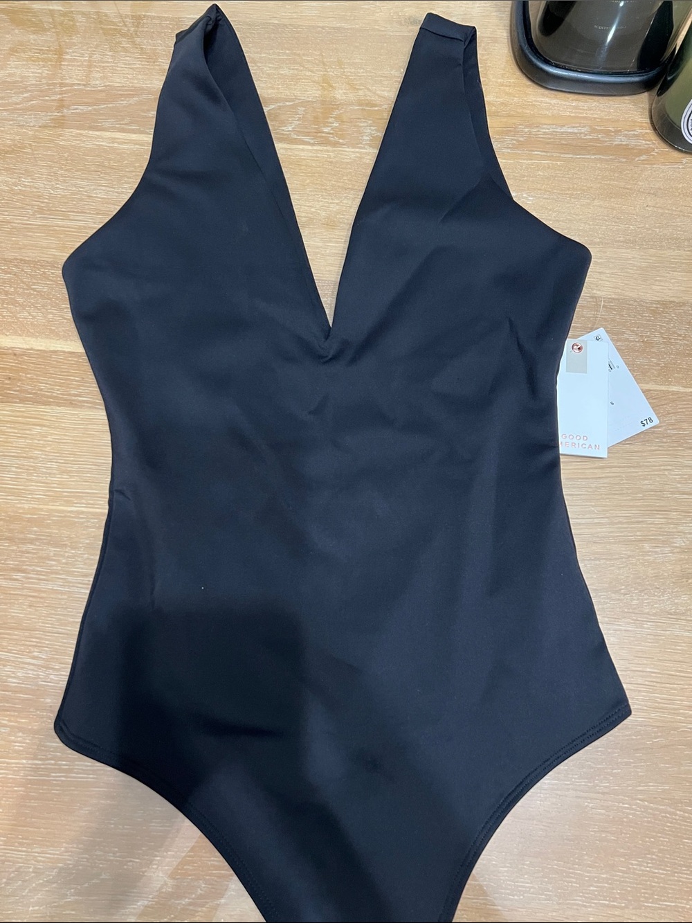 Good American Black Scuba V Neck Bodysuit. Size S, NWT